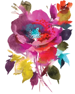 Vibrant_ Watercolor_ Flower_ Tattoo_ Design PNG Image