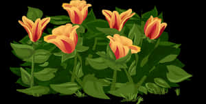 Vibrant Yellow Red Tulips Illustration PNG image with transparent background