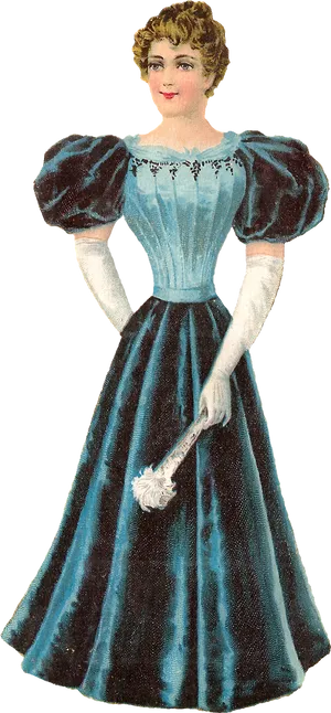 Victorian Ladyin Blue Dress PNG Image