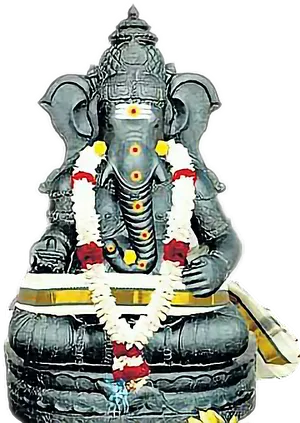 Vinayagar Statue Decoratedwith Garlands PNG Image