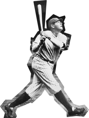 Vintage Baseball Legend Swing PNG Image