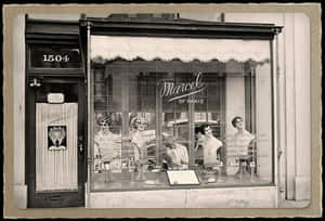 Vintage Beauty Salon Window Display PNG
