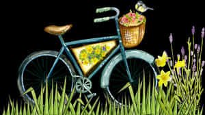 Vintage Bicyclewith Flowersand Bird PNG image with transparent background
