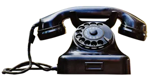 Vintage Black Rotary Telephone PNG Image