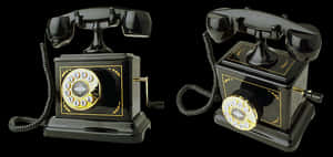Vintage Black Rotary Telephones PNG image with transparent background