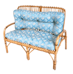 Vintage Blue Cushioned Bamboo Loveseat PNG image with transparent background