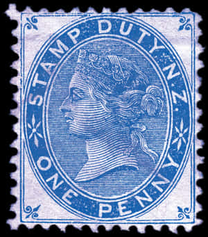 Vintage Blue One Penny Stamp Duty PNG image with transparent background