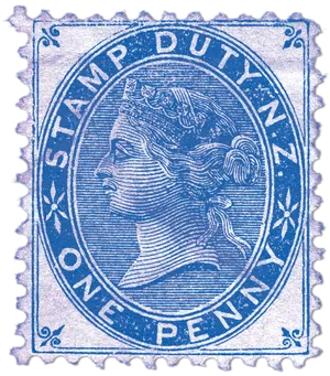 Vintage Blue One Penny Stamp Duty PNG Image