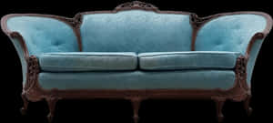 Vintage Blue Velvet Couch PNG image with transparent background