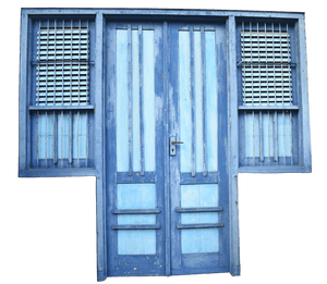 Vintage Blue Wooden Doorwith Shutters PNG