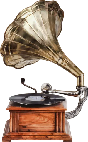 Vintage Brass Phonograph PNG Image