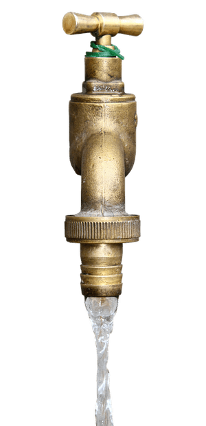 Vintage Brass Water Tap Flowing PNG