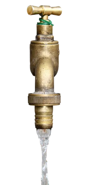 Vintage Brass Water Tap Flowing PNG Image