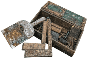 Vintage Carpentry Toolsin Wooden Box PNG image with transparent background