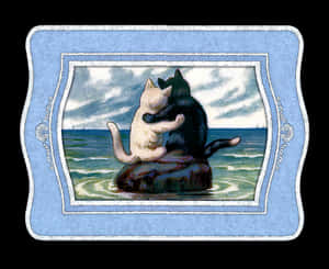 Vintage Cats Hugging Ocean View PNG image with transparent background