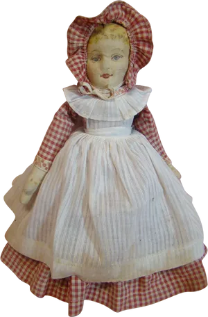 Vintage Checkered Bonnet Doll PNG Image