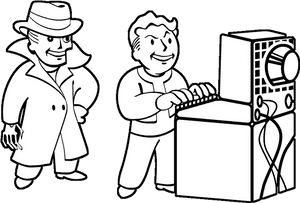 Vintage Computer Operators Cartoon PNG image with transparent background