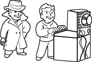 Vintage Computer Operators Cartoon PNG Image