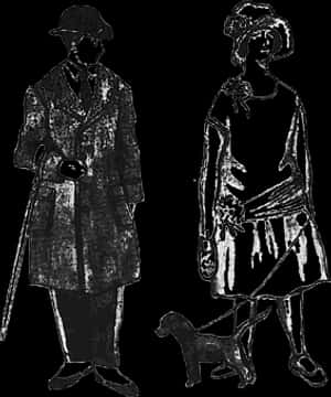 Vintage Coupleand Dog Silhouette PNG with transparent background