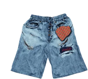 Vintage Denim Bermuda Shortswith Patches PNG Image