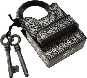 Vintage Engraved Padlockwith Keys PNG Image