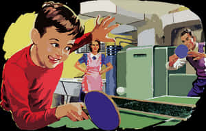 Vintage Family Playing Table Tennis PNG image with transparent background