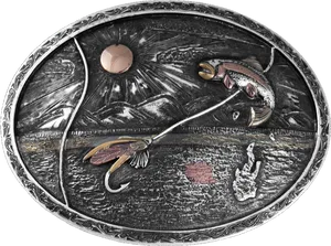 Vintage Fishing Oval Belt Buckle PNG Image