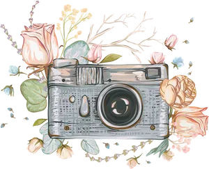 Vintage Floral Camera Illustration PNG Image