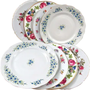 Vintage Floral Dinner Plates Set PNG Image