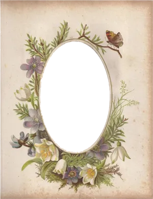 Vintage Floral Oval Framewith Butterfly PNG Image