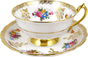 China Floral Tea Cups - Floral Tea Cups Golden, HD Png Download PNG image with transparent background