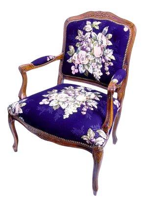 Vintage Floral Upholstered Armchair PNG Image