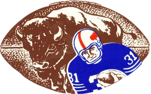 Vintage Football Playerand Buffalo Illustration PNG Image