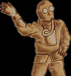 Vintage Gas Mask Suit Illustration PNG image with transparent background
