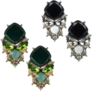 Vintage Gemstone Earrings Set PNG Image