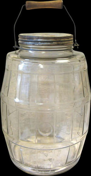 Big Vintage Glass Pickle Barrel Jar Bale Wood Handle - Wooden Handle Glass Jar, HD Png Download PNG with transparent background