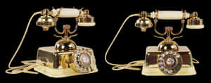Vintage Golden Rotary Telephones PNG image with transparent background