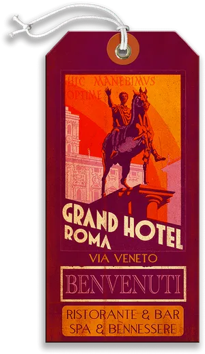 Vintage Grand Hotel Roma Luggage Tag PNG Image