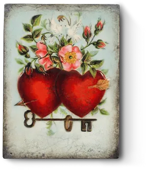 Vintage Heartsand Flowers Artwork PNG Image