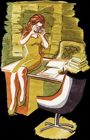 Vintage Illustration Photographerat Desk PNG image with transparent background