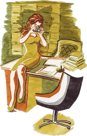 Vintage Illustration Photographerat Desk PNG Image