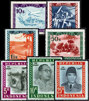 Vintage Indonesian Airmail Stamps PNG image with transparent background
