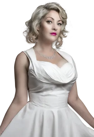 Vintage Inspired Modelin White Dress PNG Image