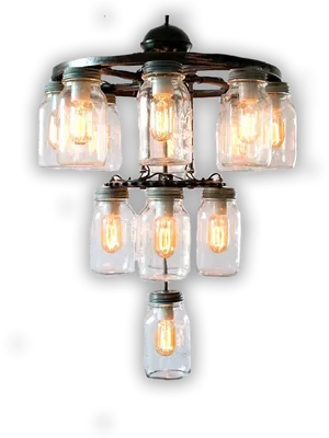 Vintage Mason Jar Chandelier PNG Image