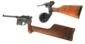 Vintage Mauser C96 Broomhandle Pistol PNG image with transparent background