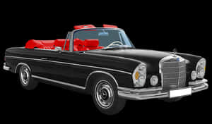 Vintage Mercedes Convertible Black Red Interior PNG image with transparent background
