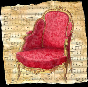 Vintage Musical Armchairon Sheet Music Background PNG with transparent background
