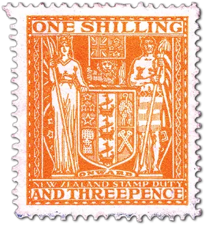 Vintage New Zealand One Shilling Stamp PNG Image