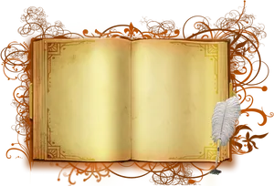 Vintage Open Book Quill Pen Background PNG Image