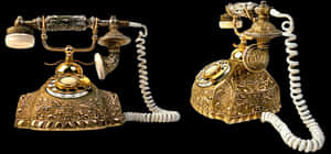 Vintage Ornate Golden Telephones PNG image with transparent background